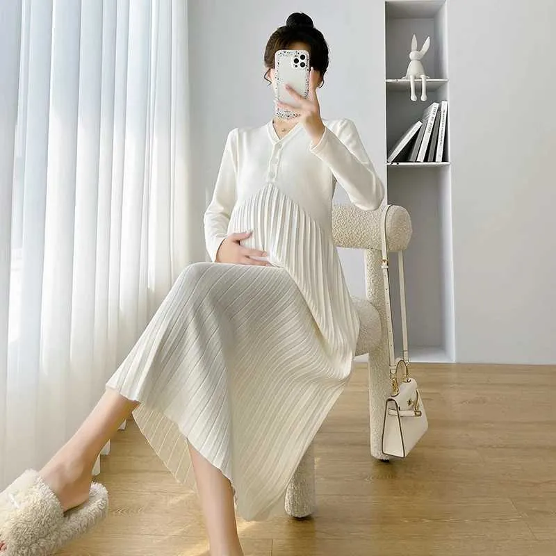732# Autumn/Winter Warm Knitted Maternity Dress Long Sleeve, A Line Maxi  Sweater Dress, Ultra Thin Loose Fit, Natural Color From Time_brocade,  $13.18 | DHgate.Com