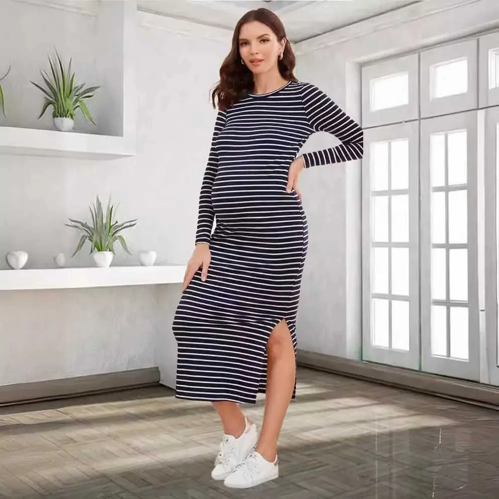 sachin and babi light blue dress Organic cotton maternity nightdress grey/white striped La Redoute  Collections main image 1