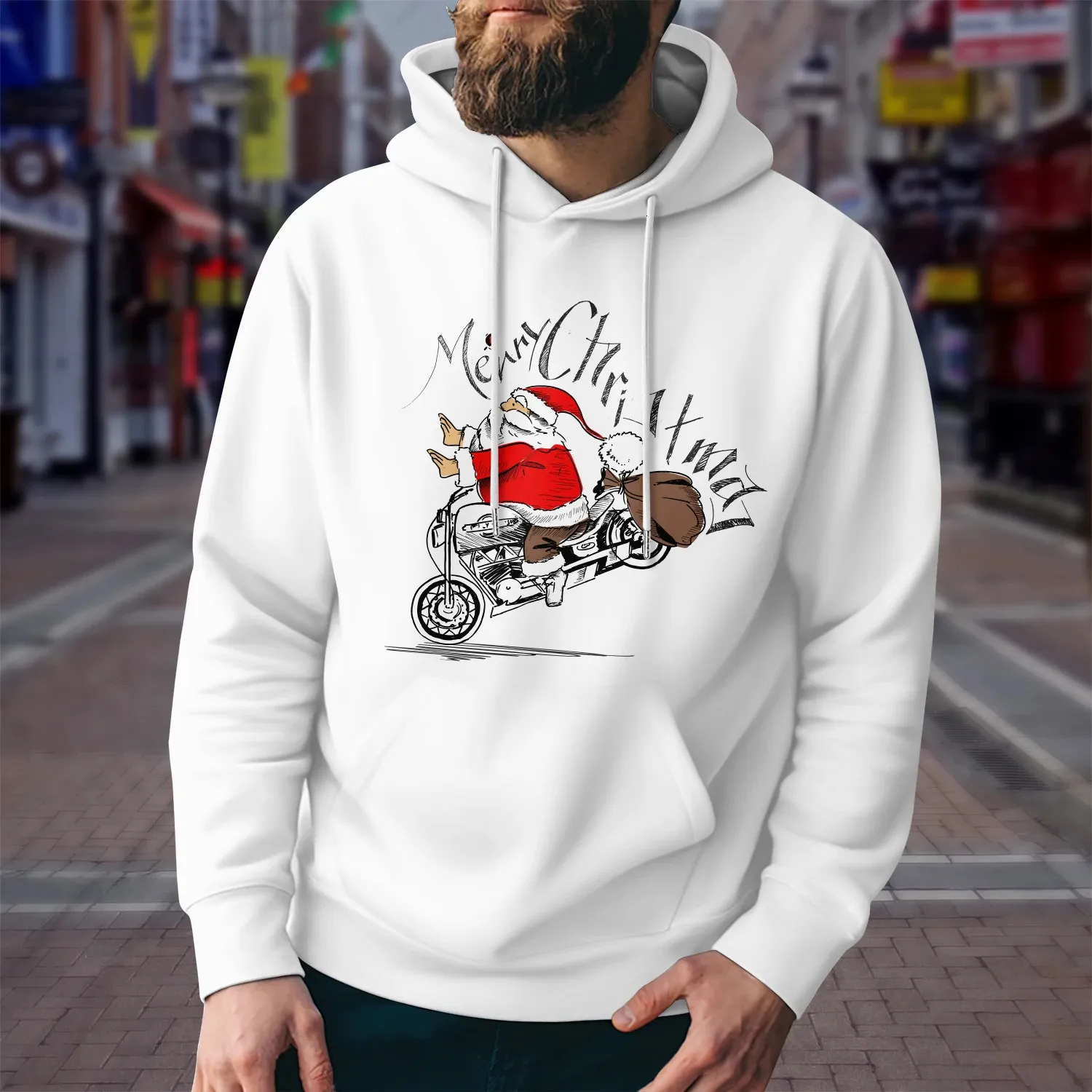 Hoodies voor Mannen Xmas Pullover Tops 2025 Nieuwe Kerst Kerstman Hoed Brief Mannen Casual 2D Print Vakantie Hooded Hals Herfst & Winter Designer Hoodie Sweatshirt Xmas Sweatshirt Tops Mannen, Rood