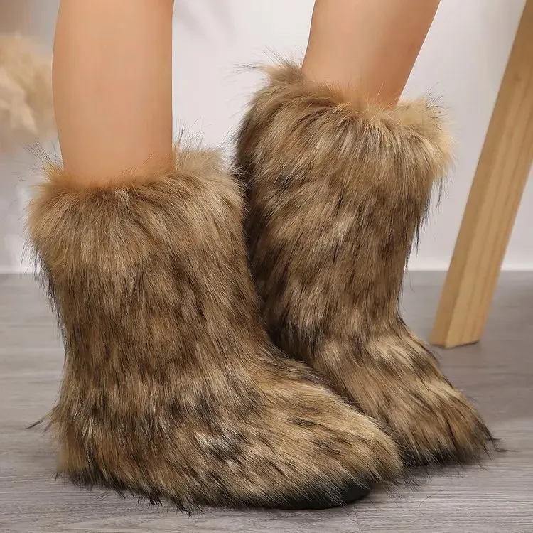 Winter Boot Fluffy Faux Fur Boots Y2k Inspired Womens Fluffy Faux