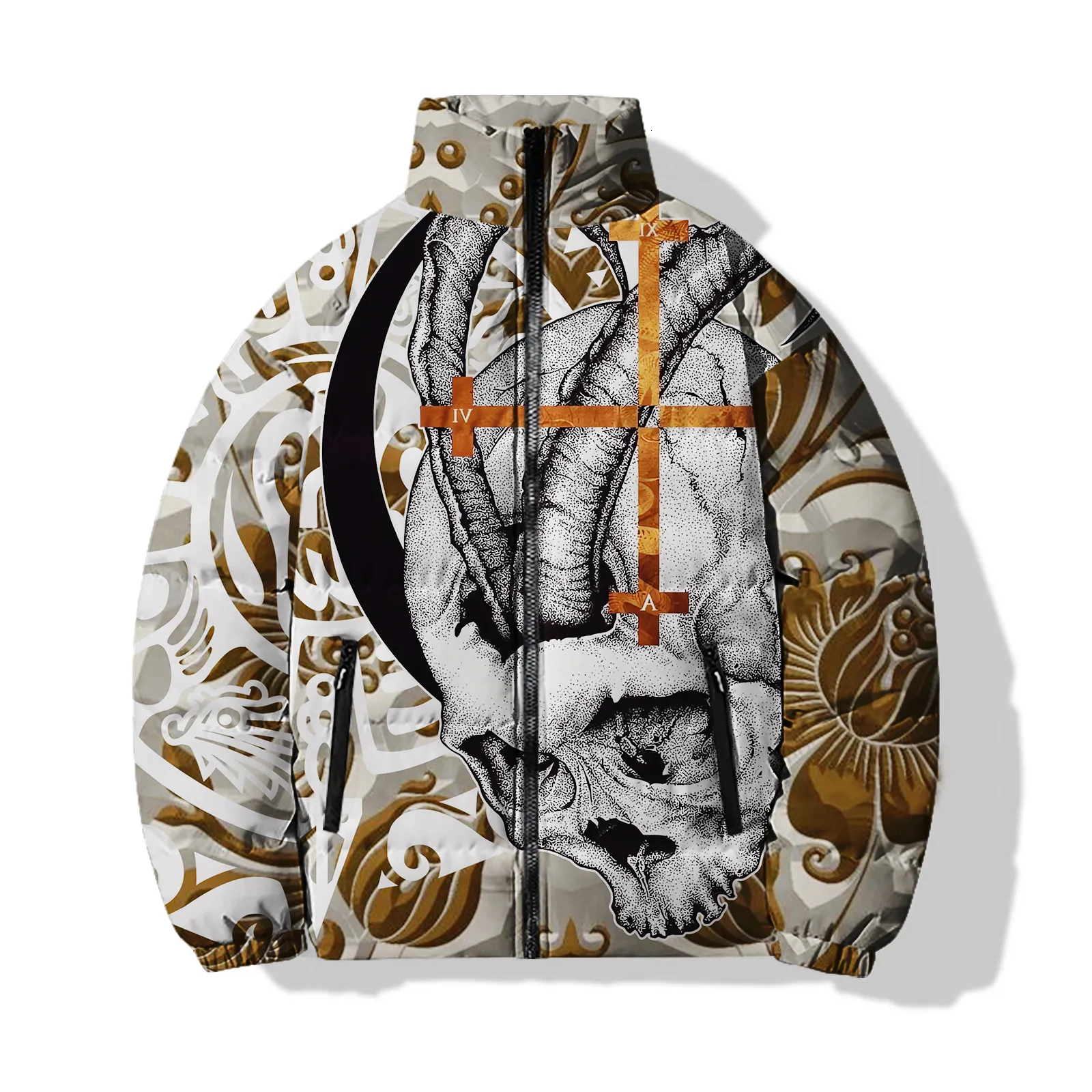 Mens 3D Printed Skeleton Skull Parka Cool & Warm Winter