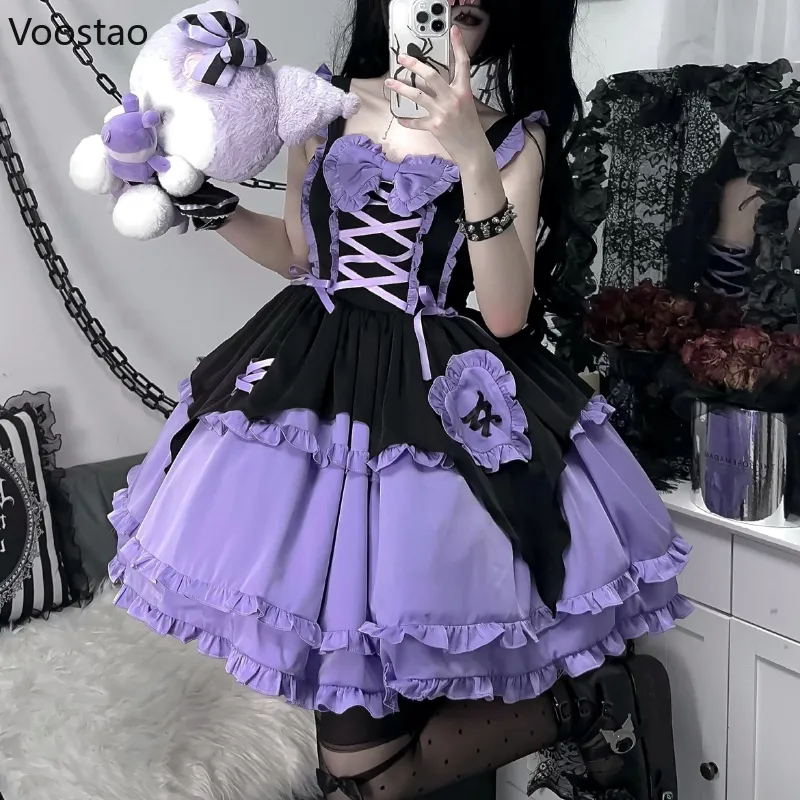 Japanese Haruku Y2K Gothic Lolita Jsk Gothic Dress With Ruffles And Bow ...