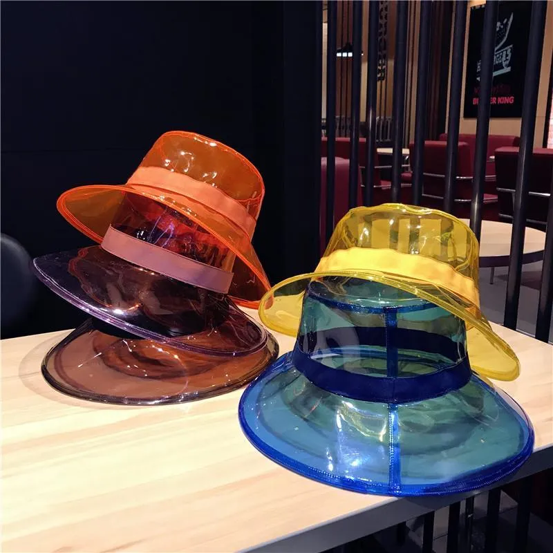 Pvc Prada Clear Brim Bucket Hat Transparent PVC Flat Top Bucket