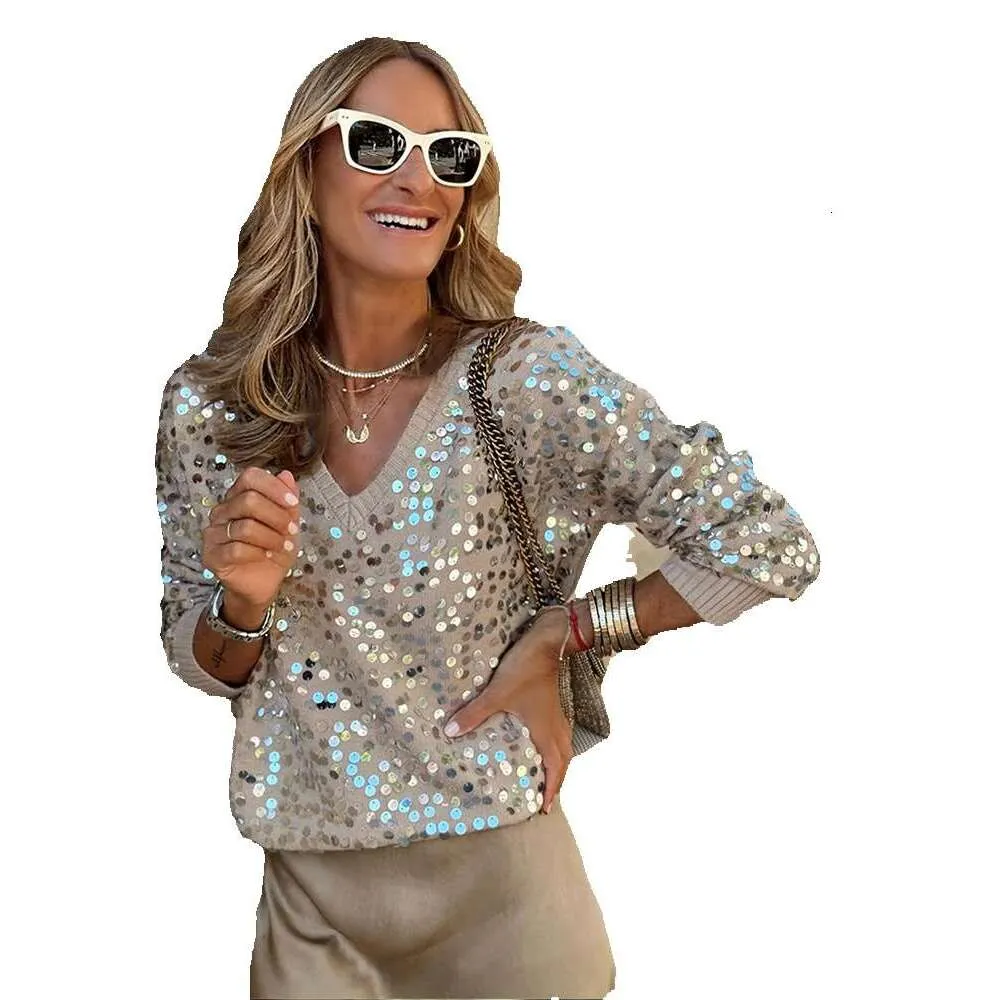 Sweat-shirt De Noël à Paillettes Pour Femme - Motif Père Noël, Col Rond, Manches Longues, 100% Polyester