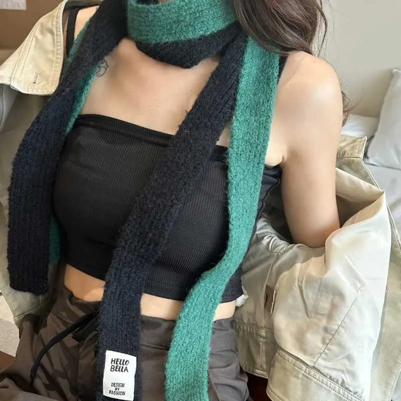 Y2K Spicy Girl Knitted Scarf Korean Casual Knitted Patch, Thin And ...