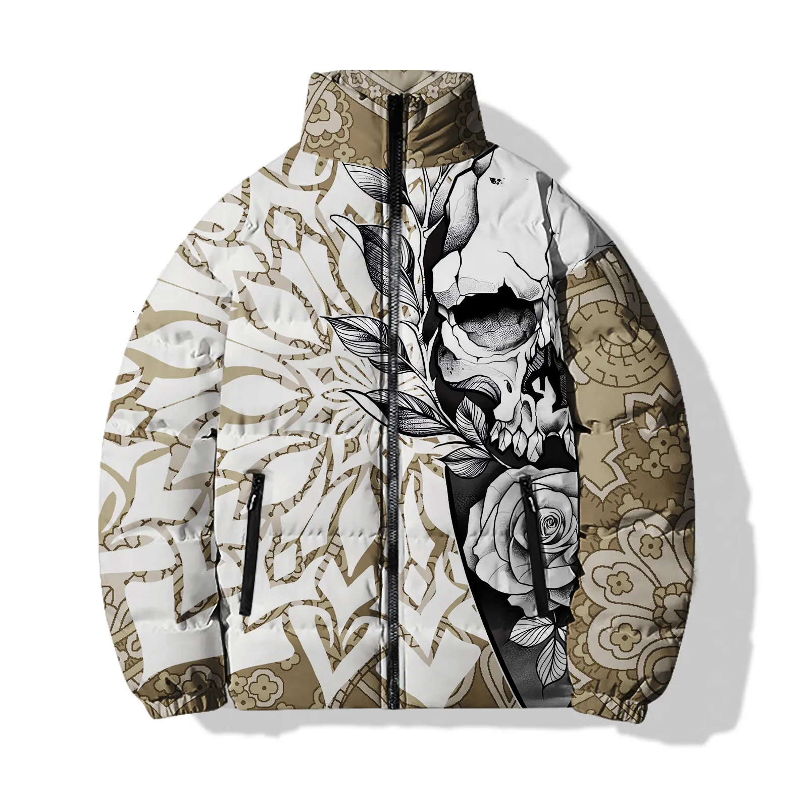 ジャケット・アウター Skelton Sedge Winter Jacket Mens 3D Printed Skeleton Skull Parka Cool & Warm Winter