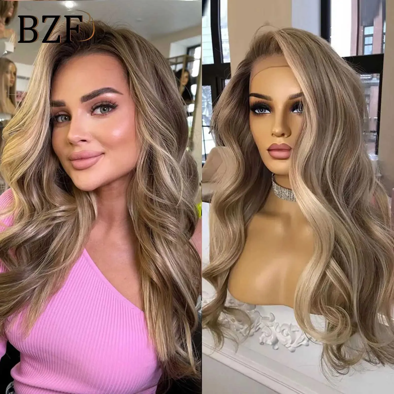 Wavy Brown Highlight Synthetic Lace Front Wig 13x3... From Kam_wo_court ...