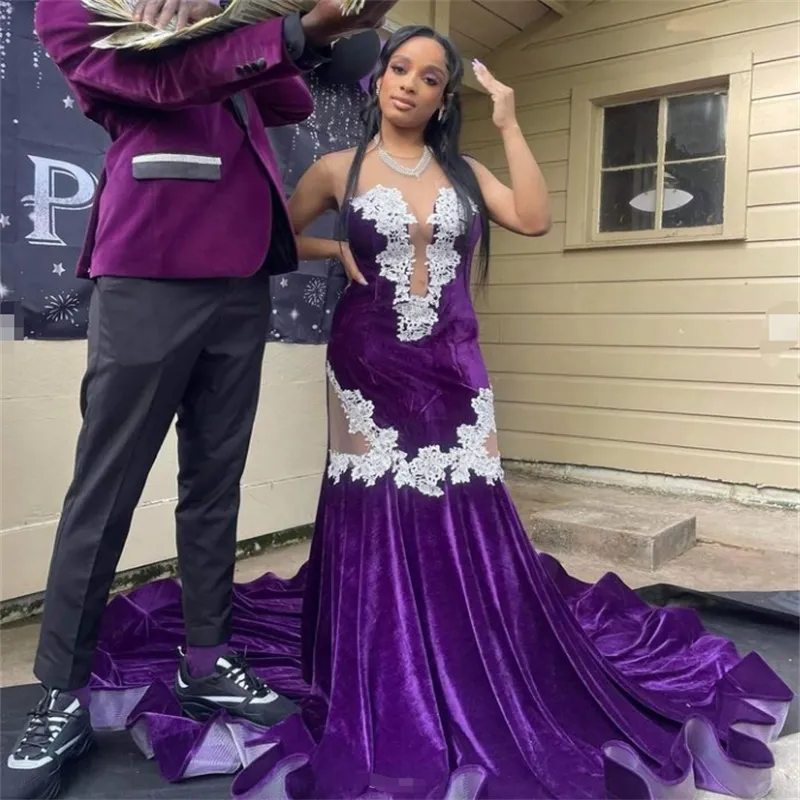 Purple Black Girl Prom Dresses With Lace See Though Side Mermaid Velvet  Evening Gowns Open Back Black Girls Birthday Formal Occasion Dress Vestidos  De Fiestas Mujer From Cohodress, $116.96 | DHgate.Com