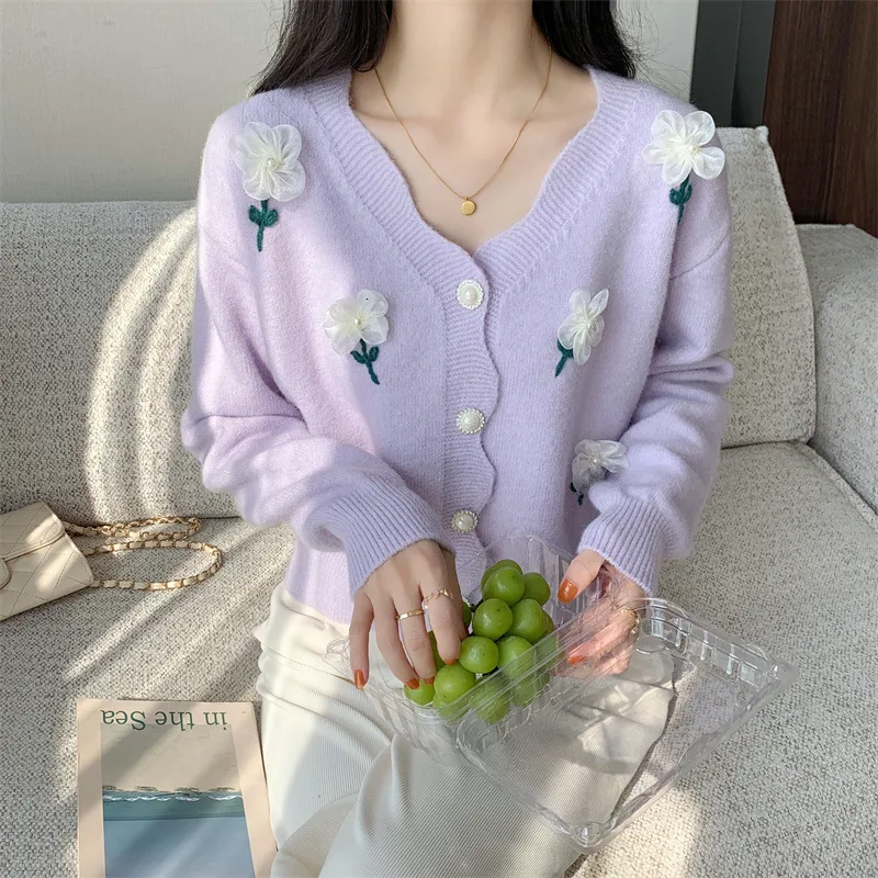 Save Big on Bulk Womens Cardigan Sweater Jacket Autumn And Winter New Soft  Glutinous College Style Small Sweater Jacket Women Korean Three Dimensional  - Main Image