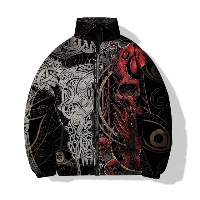 Mens 3D Printed Skeleton Skull Parka Cool & Warm Winter