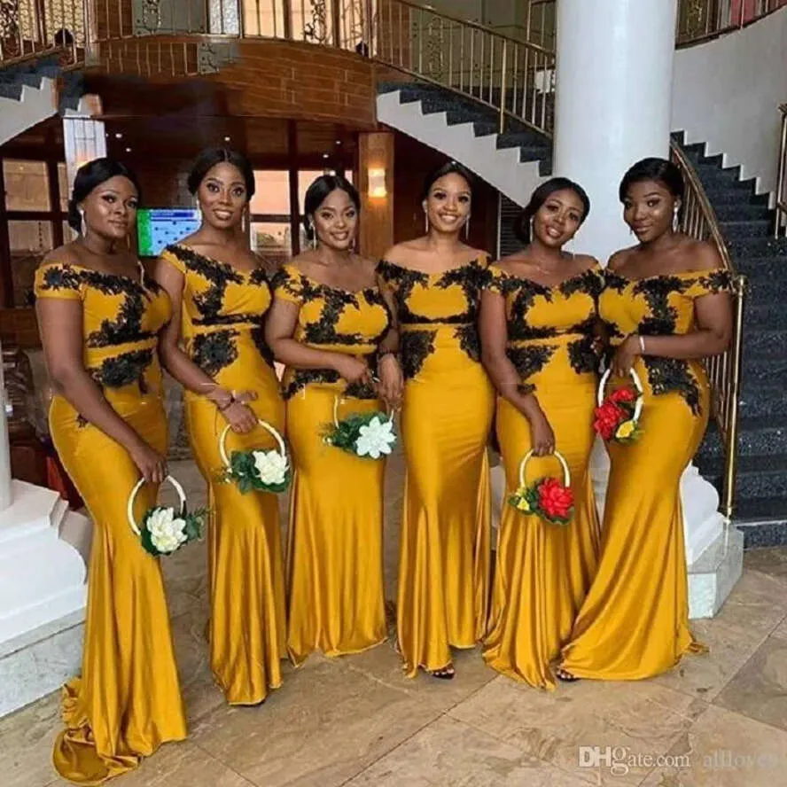 Vestido De Dama De Honor Amarillo De Tamaño Grande Apliques De Encaje De  Hombro Longitud De Honor De La Boda Vestido Formal De La Boda De 71,47 € |  DHgate, image size:888x888