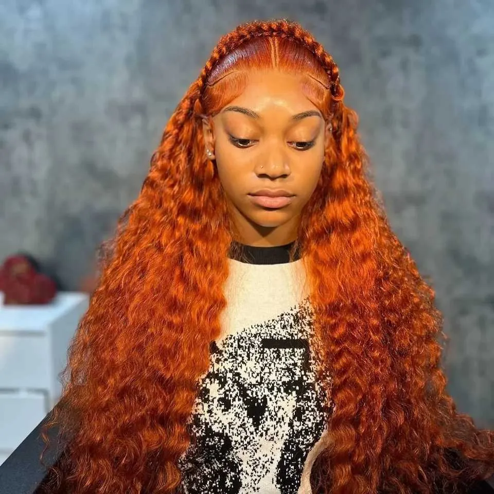 Deep Wave Orange Ginger Wig 13x6 HD Transparent Lace Front  display picture 2