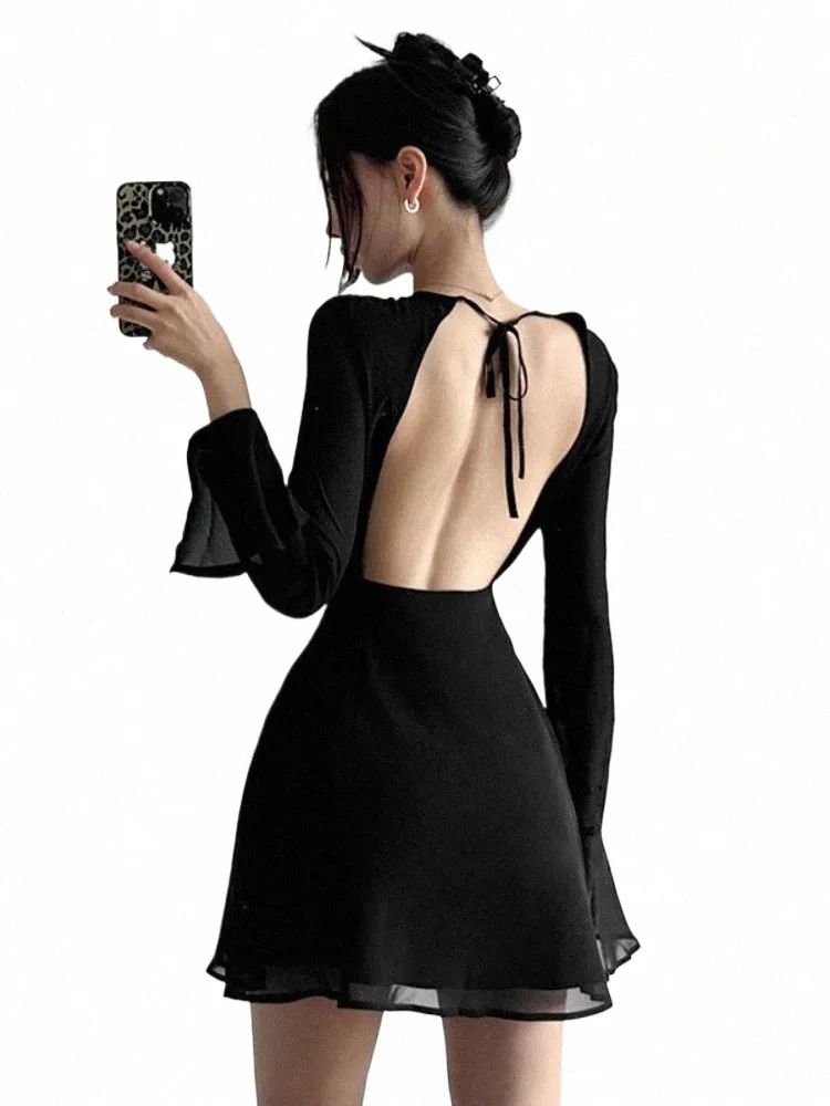 classy backless black dress Deep V-Neck Backless Maxi Evening Dress main image 0