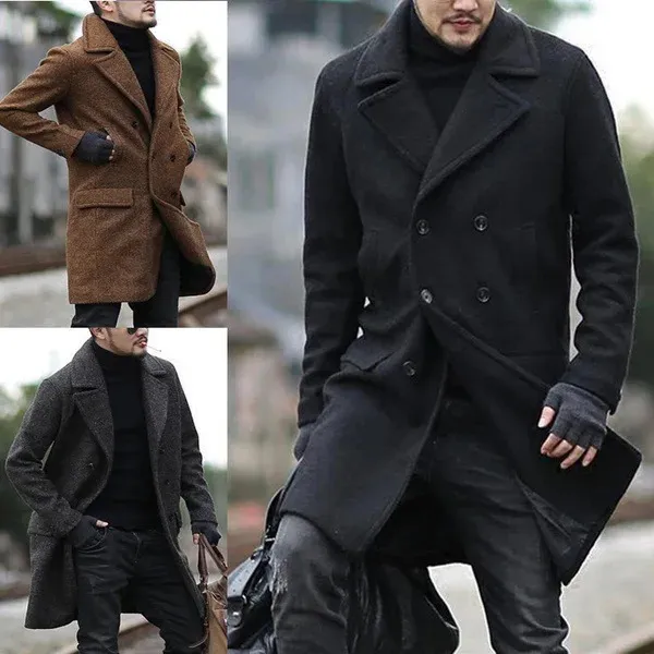 Mens Wool Overcoat: Classic Autumn/Winter Blend Coat Stylish Mens