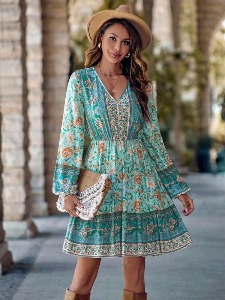 Bohemian Style Vintage Printed Floor-Length A-Line Dress for Women with  Natural Waistline and Hooded Collar, Short Sleeves, Autumn from Dhgate  Basic & Casual Dresses - price 13.07
