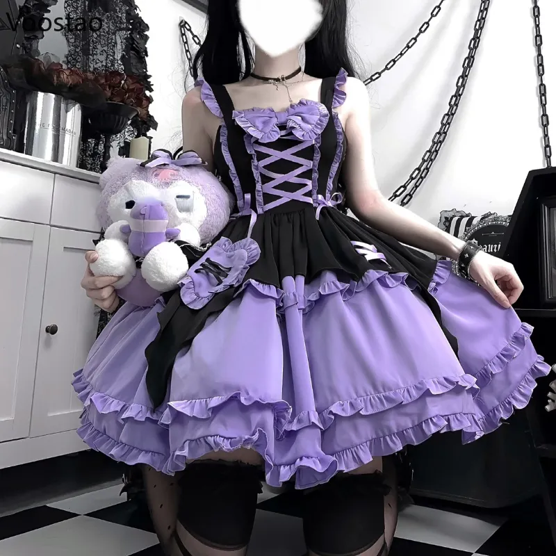 Japanese Haruku Y2K Gothic Lolita Jsk Gothic Dress With Ruffles And Bow ...