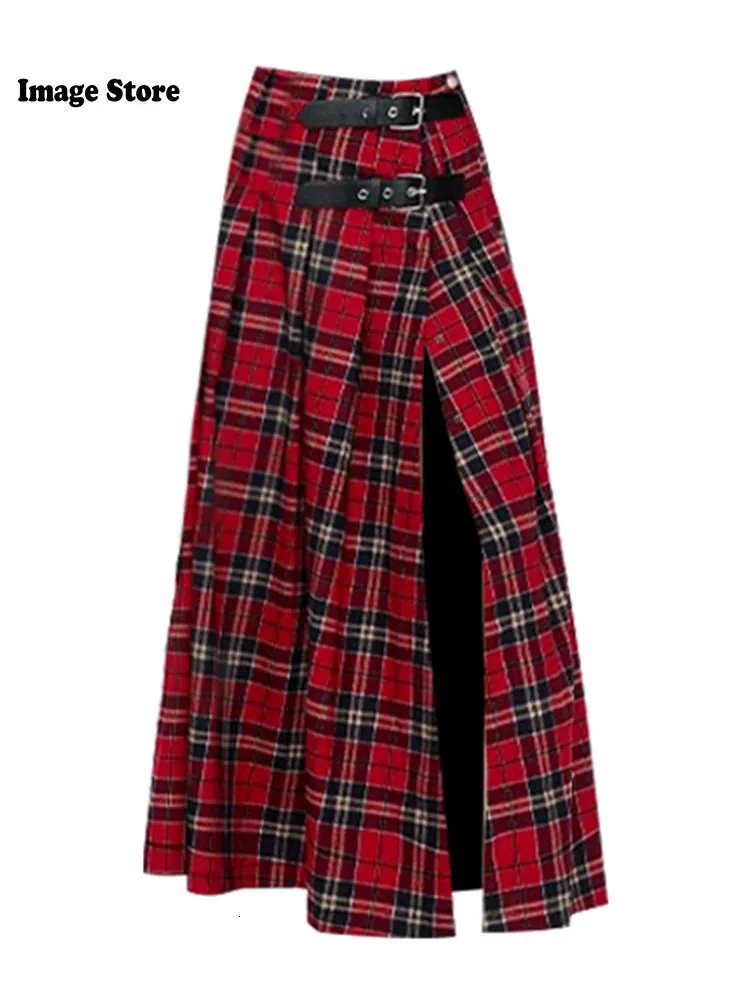 Save Big on Bulk Plaid Midi Skirt Womens Grunge Clothing Retro Plaid Midi  Skirt: A Line High Waist Slit Skirt For Y2K, Punk Japanese Fashion Inspired 