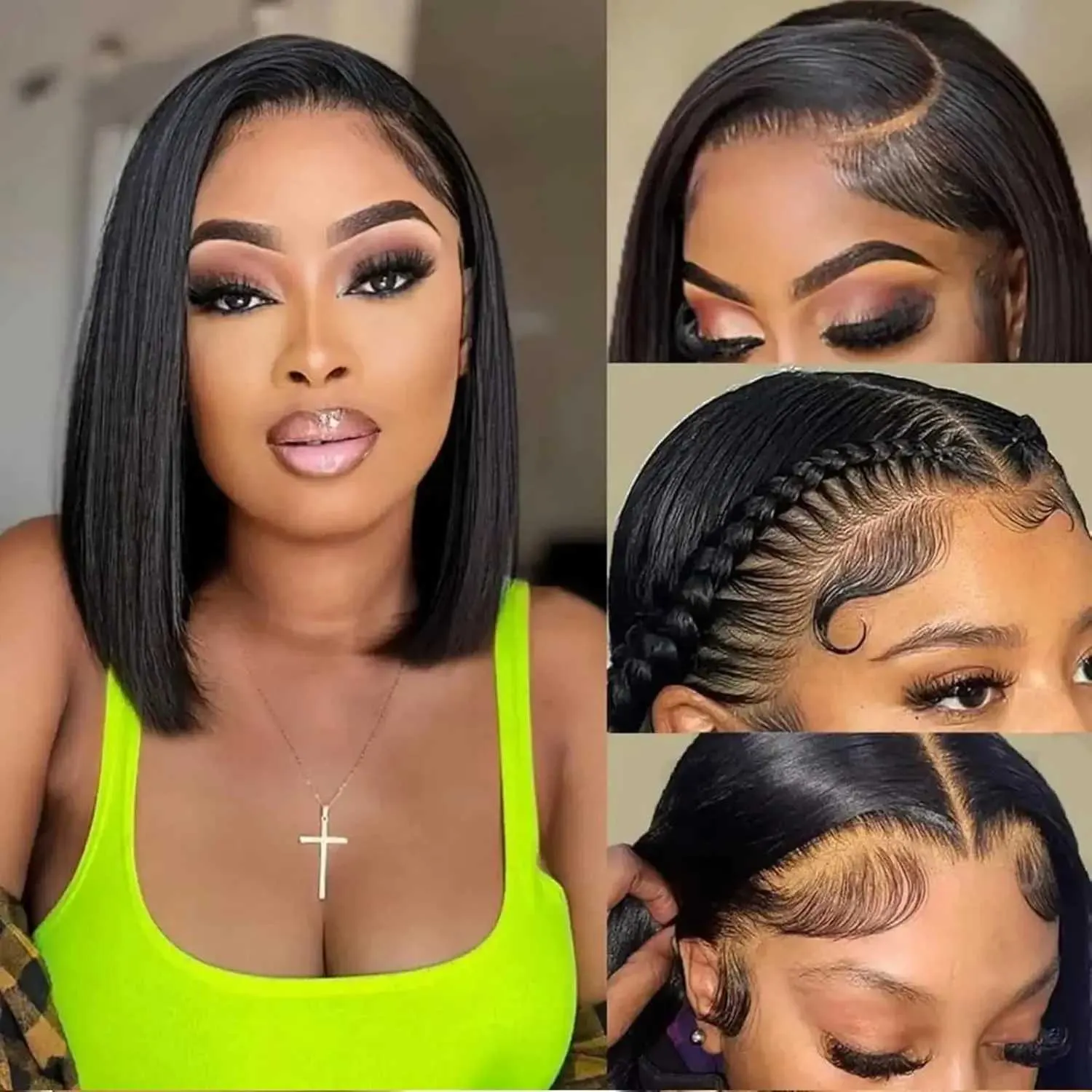 13x4 Lace Frontal Wig Short Straight Bob Wig 180% Density  display picture 1
