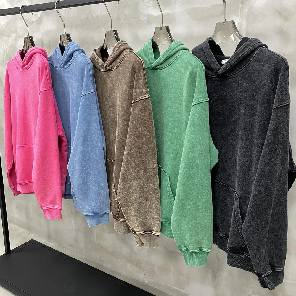 400克黑色酸洗连帽衫，100%纯棉，复古男女款宽松嘻哈卫衣，休闲套头衫，Y2K风格，来自Nsyc1010，售价44.92美元 | DHgate.com