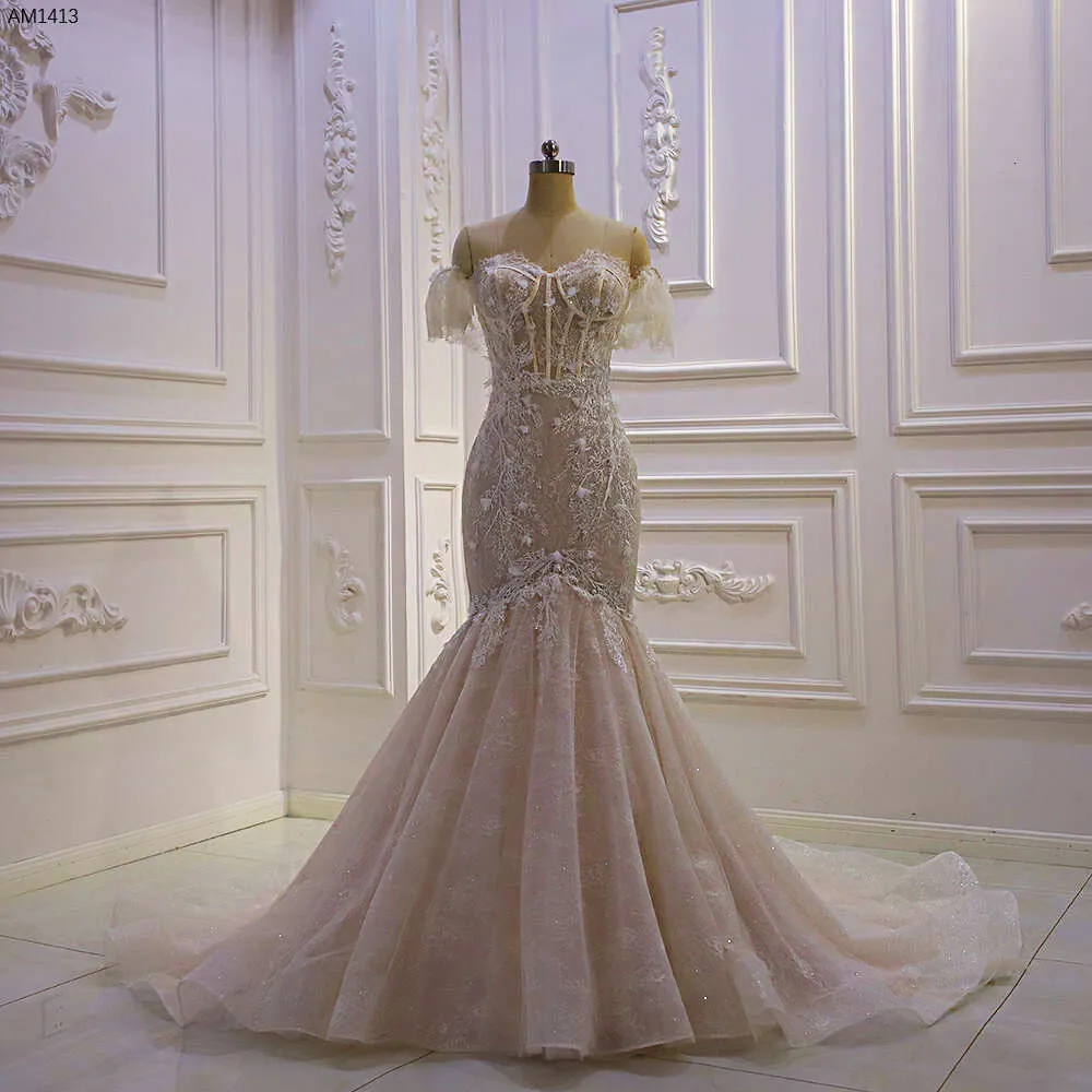 slim fit dress slacks Champagne A-Line Wedding Gown w/ Lace Bodice & Plunging Neckline