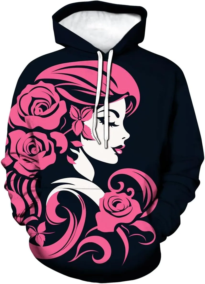 Unisex 3D Graphic Print Hoodie With Pink Roses And From