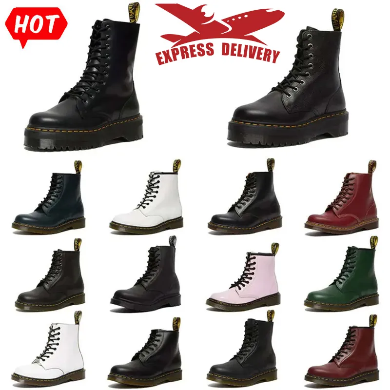 Luxury Brand Designer Boots Woman Smooth Leather Plate forme Ankle Short Booties Yellow Stitch 8 Eyes Black White Brown Women Men Platform Winter Boot