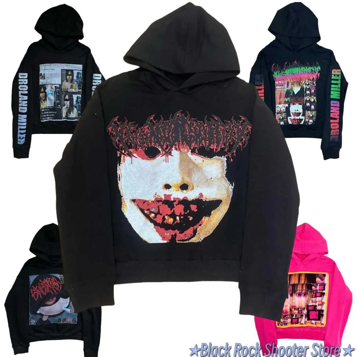 Droland Miller風 I luv hoodie y2k Grunge Goth Harajuku Hoodie Oversized Streetwear From Moliny
