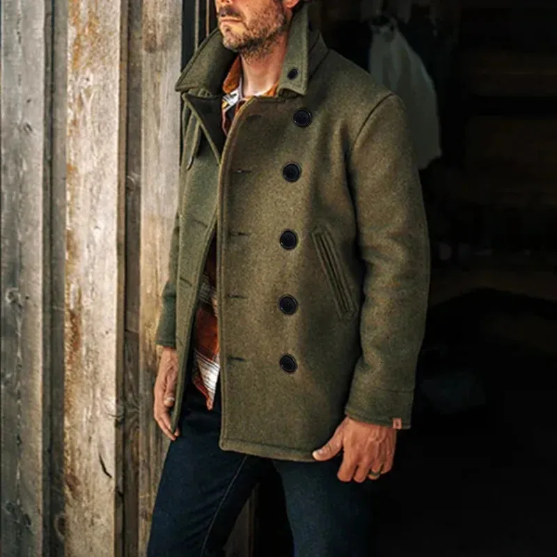 Men's Double Layer Wool Blend Jacket - Korean Style Solid Color Autumn ...