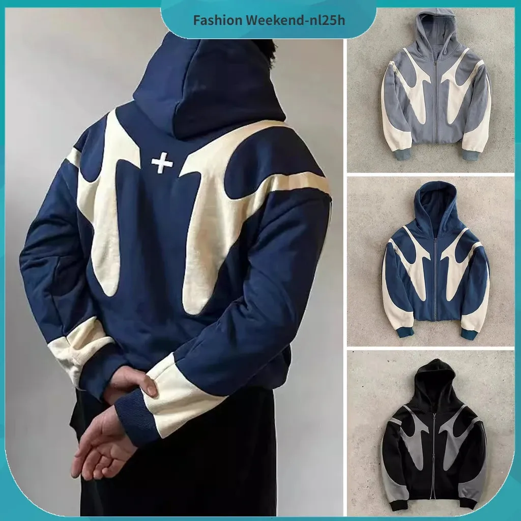 Nl25h Fashion Classic Retro Street Clothing Y2K Zipper Hoodie Mens
