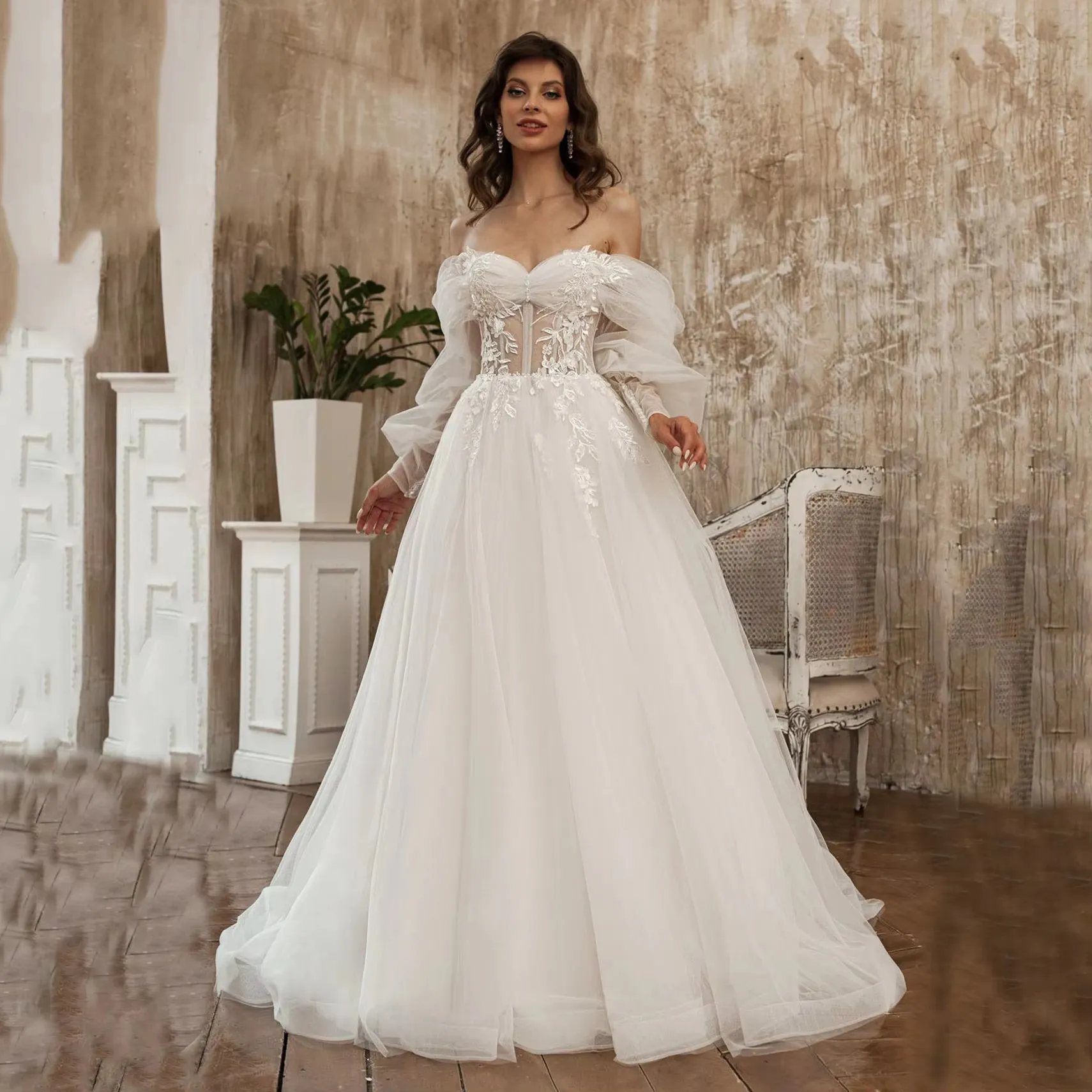 puffy bridal shower dress Strapless Puff Sleeve Bridal Gown by Adrianna Papell 31255