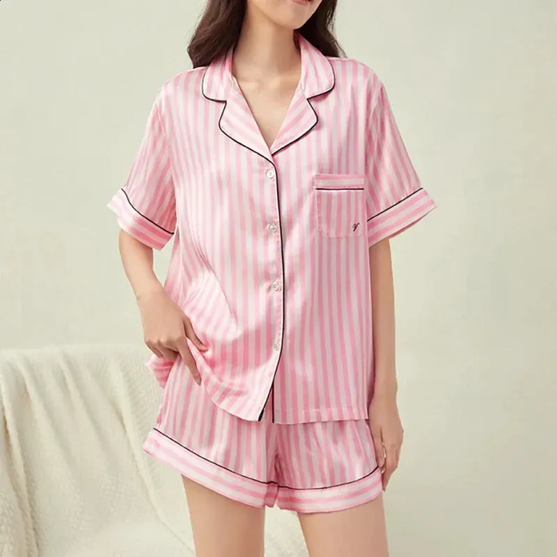 Pink Stripe Women's Short Pajamas Set - Lightweight Sleepwear ...