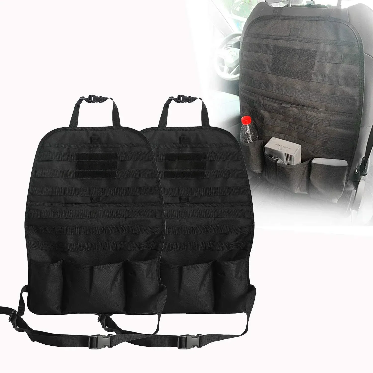 Organisateur Siège Voiture Tactique Molle – Panneau Rigide Insertion Arrière, Housse Siège Militaire 36x54 Cm