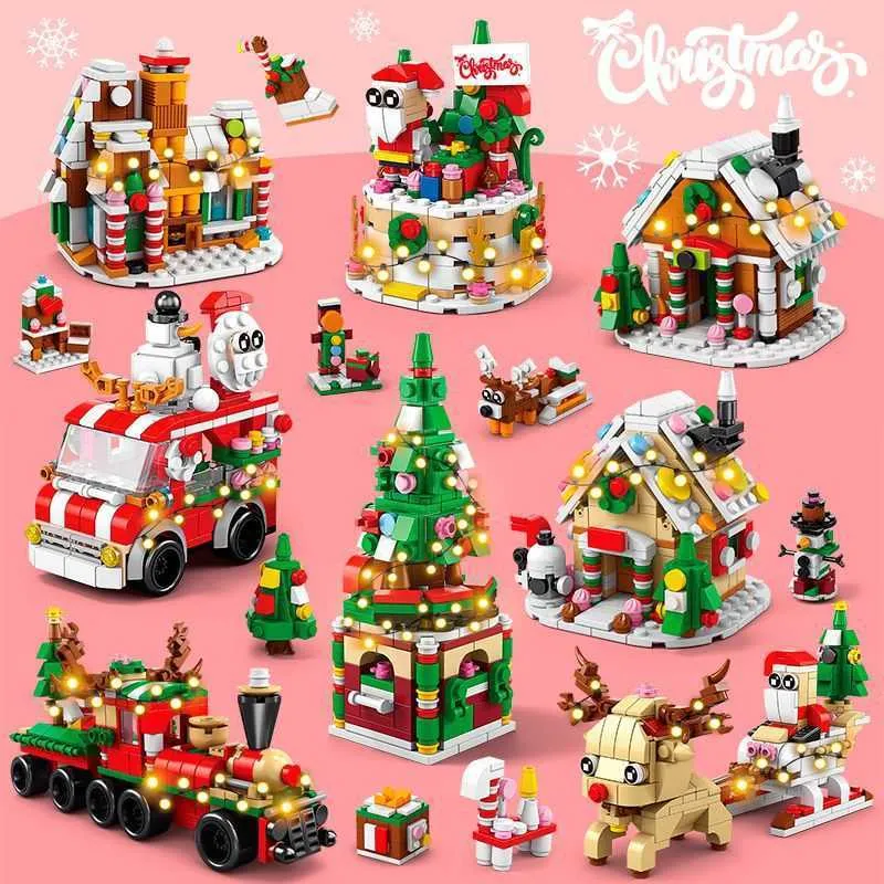 Creative Train Village House Blocks To Bricks Set With Light 6 In 1 ...