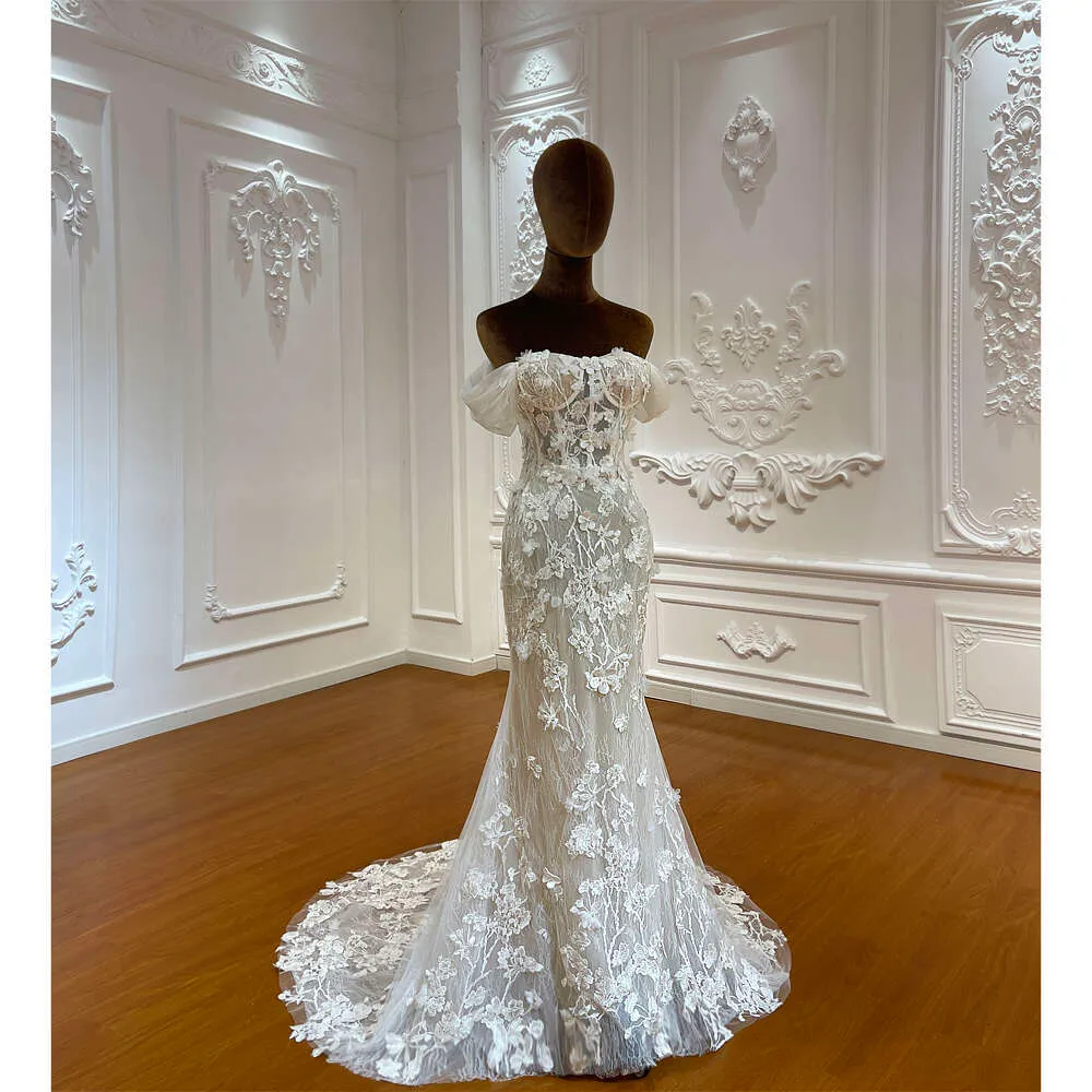 chinese dress ladies Luxury Off-Shoulder Mermaid Wedding Dress with Sheer Floral Lace & Cathedral Veil main image 0