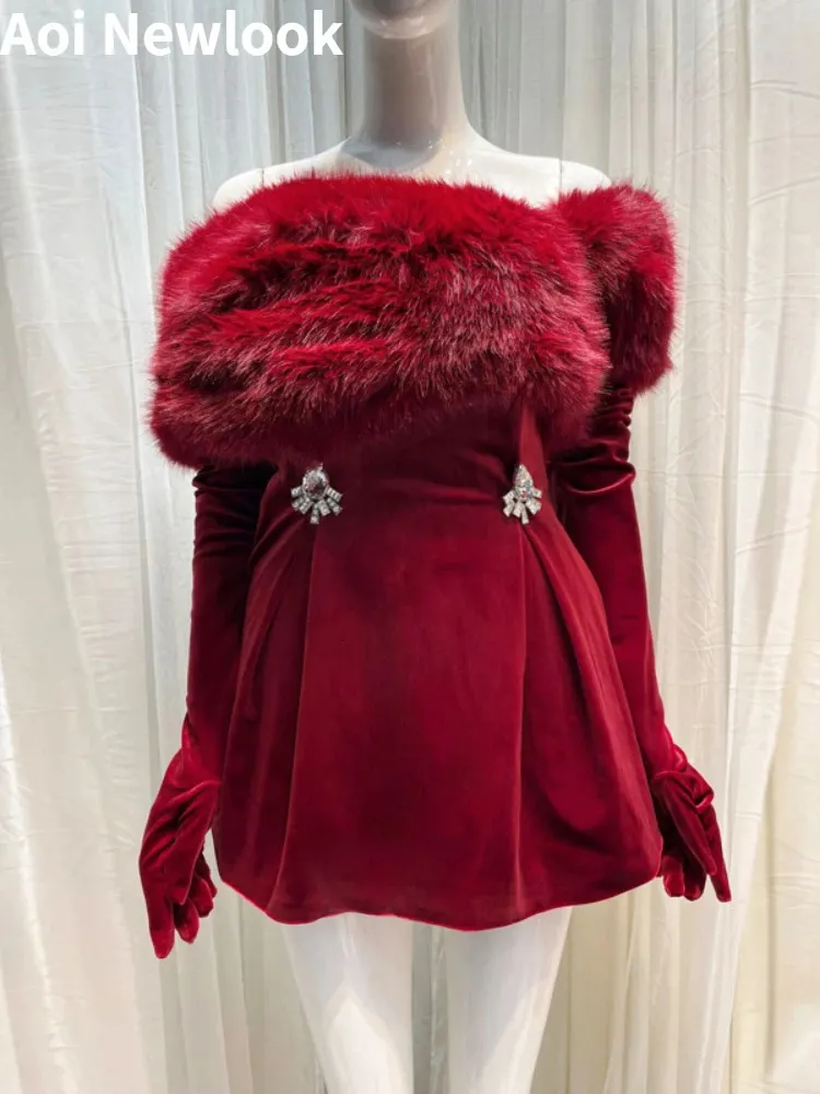 strapless open back dress Girls Red Velvet Dress main image 1