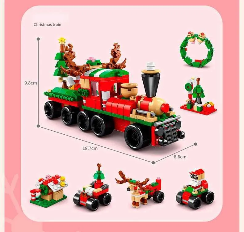 Creative Train Village House Blocks To Bricks Set With Light 6 In 1 ...