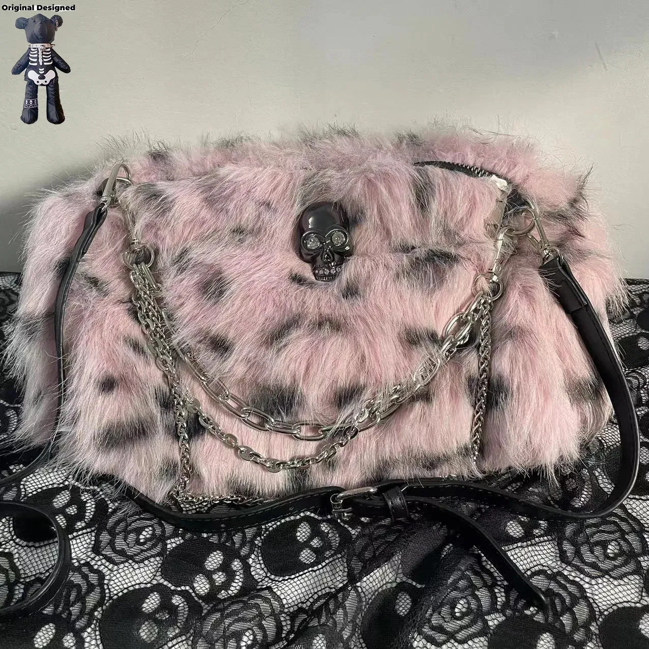 Pink Leopard Print Crossbody Bag: Y2K Plush Handbag, Versatile