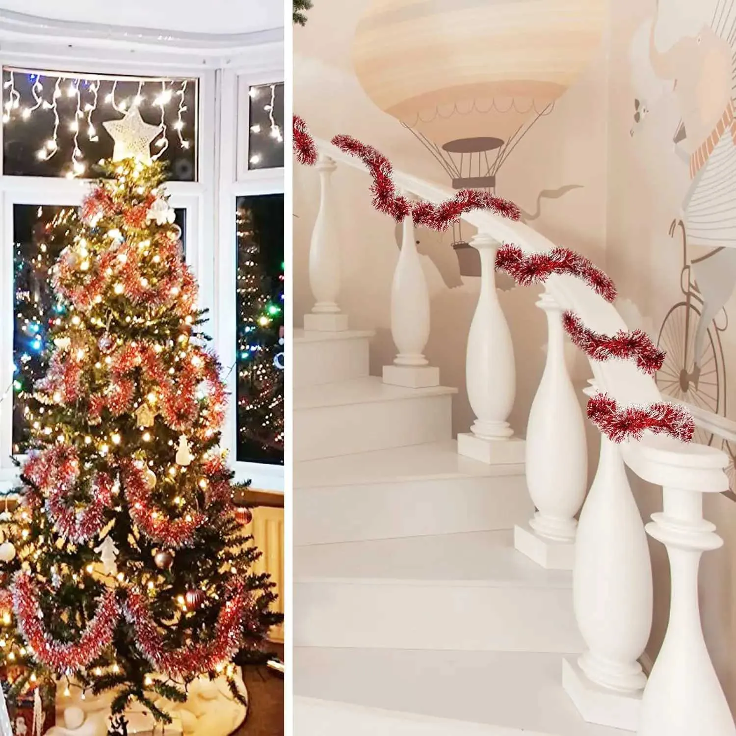 Topzilly 2M Gold Tinsel Garland - Chunky Christmas Tree Hanging Decoration