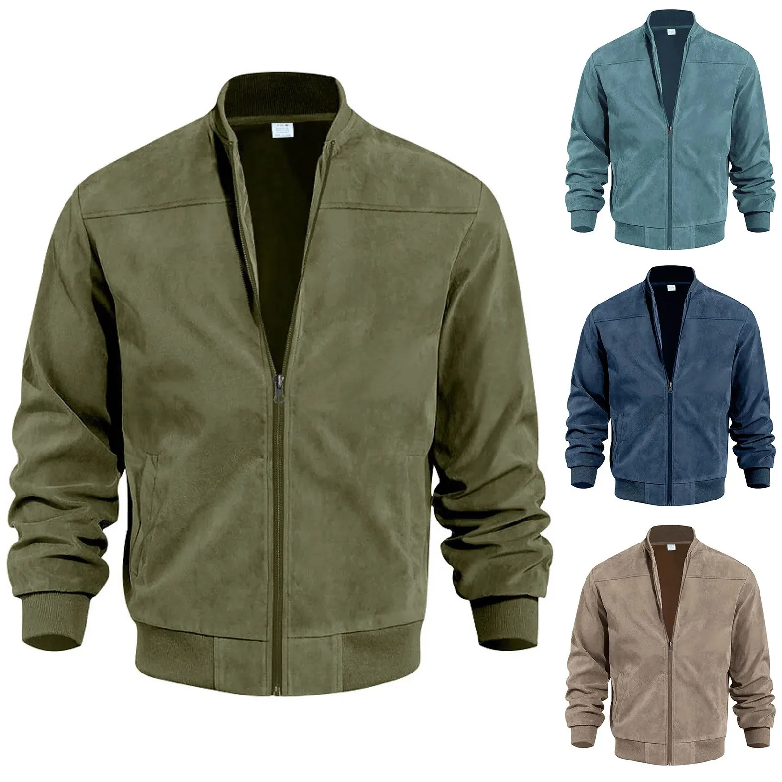 Premium Suede Bomber Jacket: Retro Style, Full Zip, Windproof