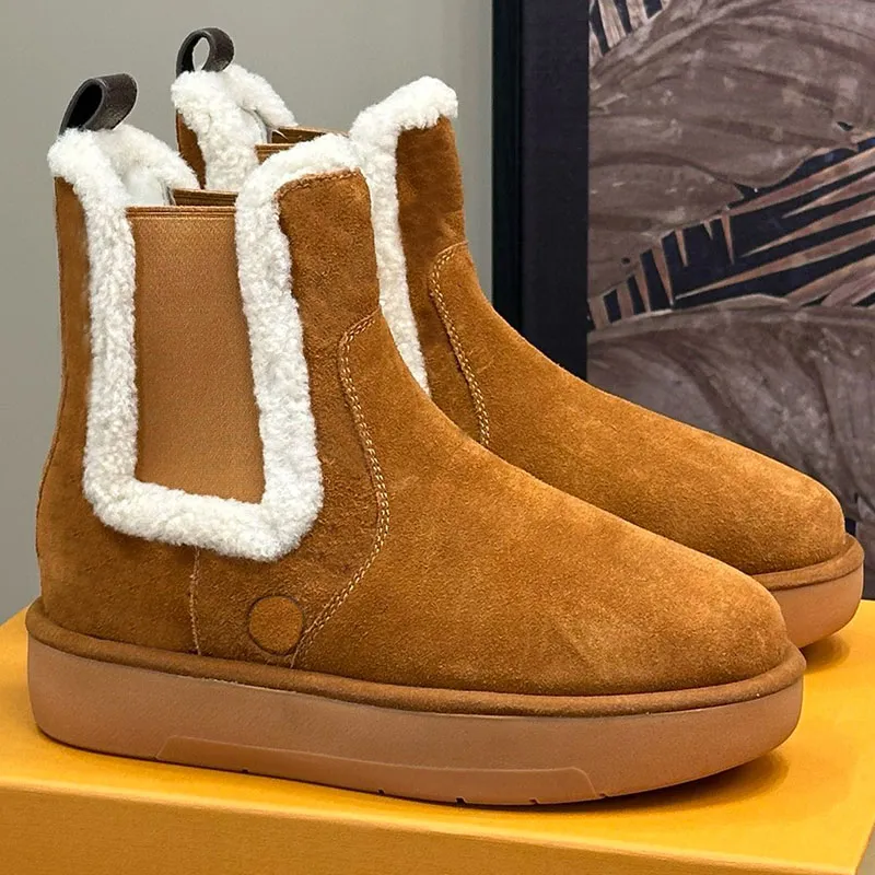 Womens Designer Ankle Boots Stylish Winter Chelsea Boots With Fur