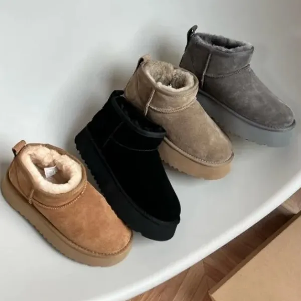 Designer Fluffy Boots Classic Mini Platform Ladies Slippers Winter