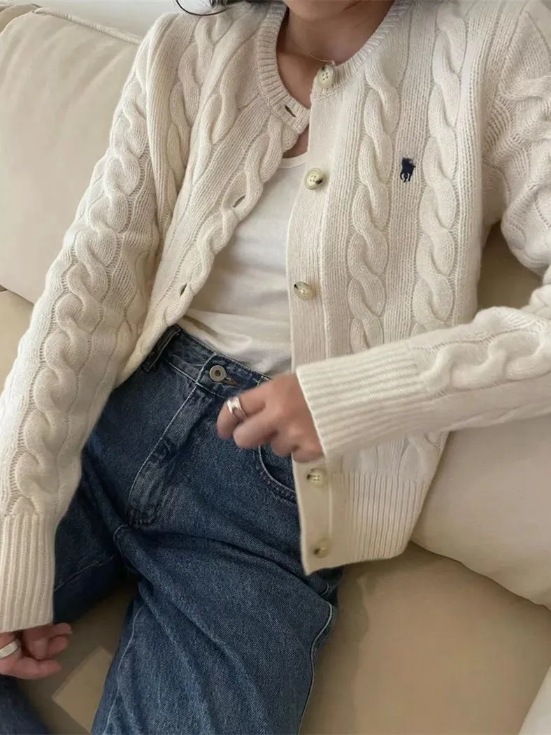 Winter Medium Length Knitted Cardigan Thickened Loose Fried Dough Twist Sweater