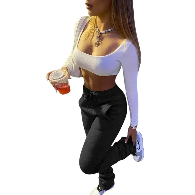 Warm Sweatpants Womens Stacked Joggers: Thick Cotton Sweatpants