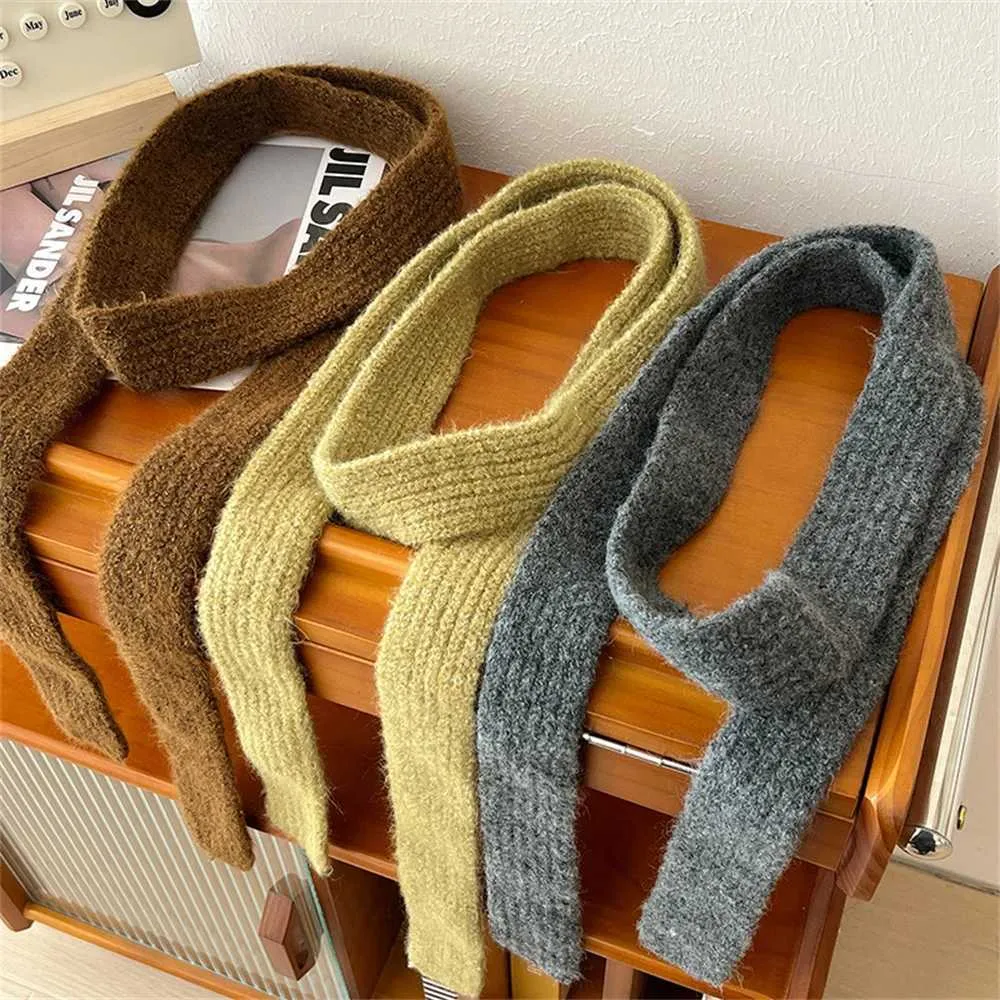 Women's Long Knitted Scarf - Solid Color, Warm Wool Blend, Korean Style ...