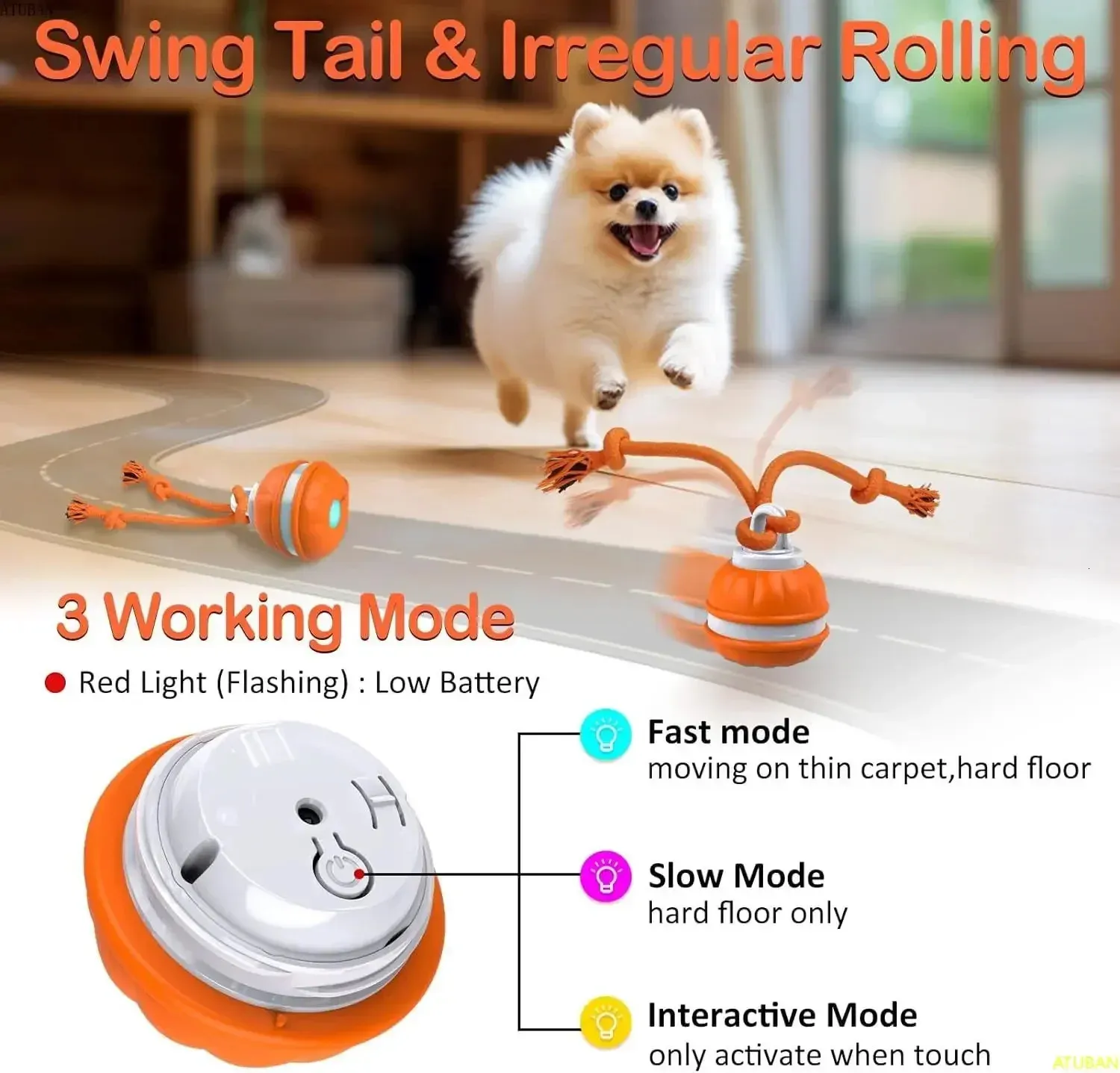 thumbnail image 2 of Anti Chew Spray For Dogs Interactive Dog Toys Pet Prime Interactive Toy Poodle Dog Ball - Durable, 2 Modes Motion Active Rolling Ball For Dogs, USB Rechargeable & Self-Moving With LED Lights 2 of 13