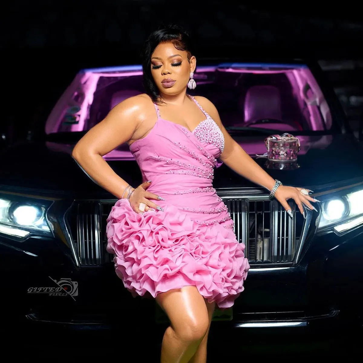beaded pink mini dress Moorey Beaded Mini Dress