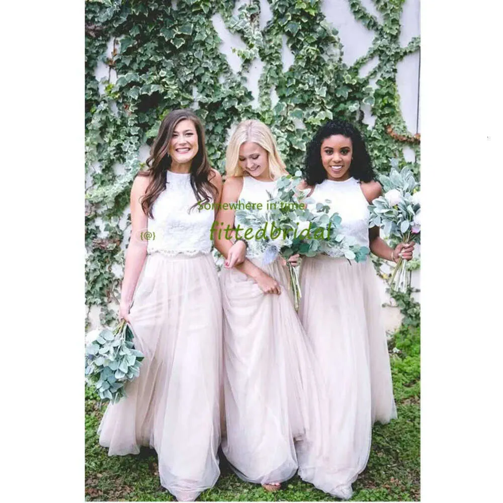 Vintage Lace Top Tulle Two-Piece Country Wedding Bridesmaid Dresses - Customizable for Prom and Parties in 2021