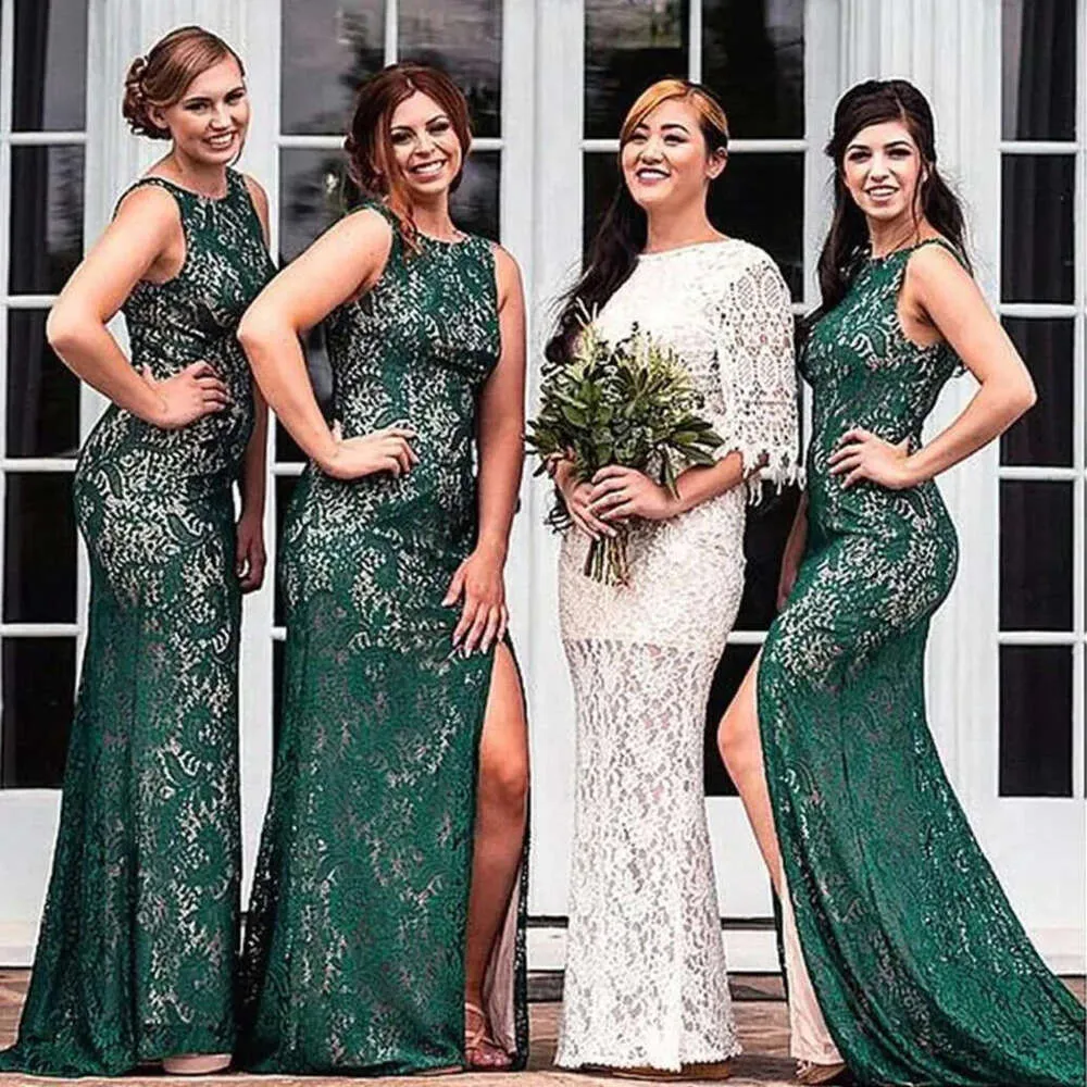 Green Lace mismatched Green bridesmaid dresses with Appliques and High Split - Vintage Style for Ever Pretty Weddings (2023 Collection) Green Lace mismatched Green bridesmaid dresses with Appliques and High Split - Vintage Style for Ever Pretty Weddings (2023 Collection)