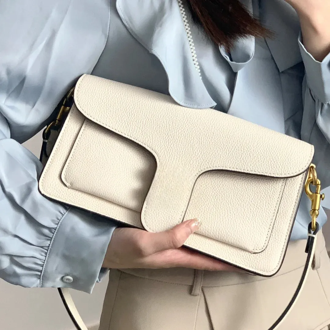 Luxury White Leather Beige Crossbody Baguette Shoulder Beige