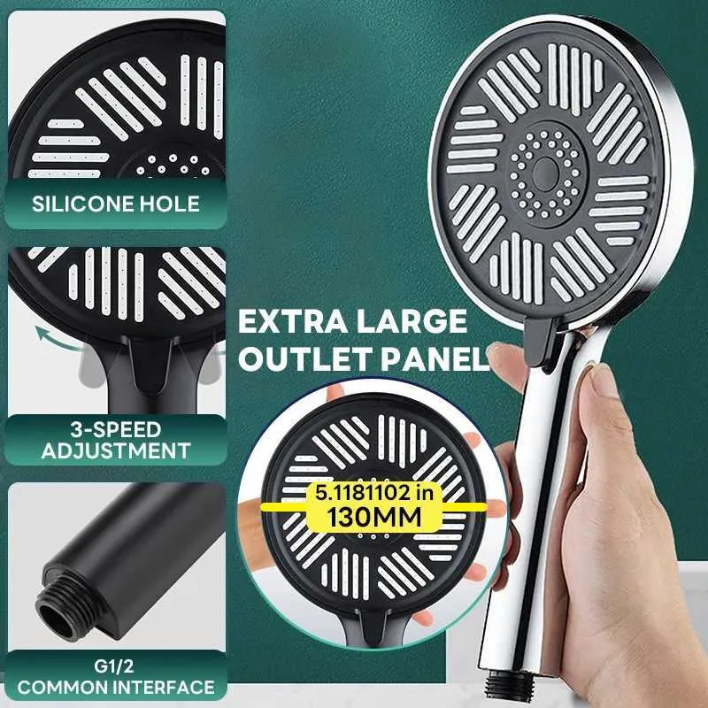 13CM Big Panel 3 Modes Hand Hold Water Saving Shower Head with Rainfall ...